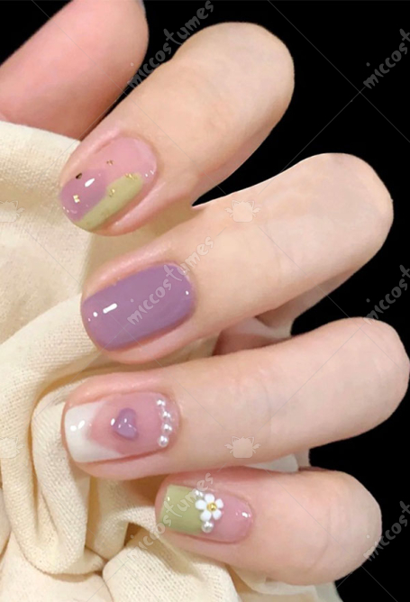 Kawaii Press On False Nails - Purple Green Flower Series False Nail Tips | Top Quality Fake Nails for Sale Kawaii Press On False Nails - Purple Green Flower Series False Nail Tips | Top Quality Fake Nails for Sale