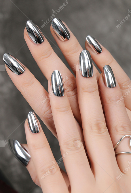 Press On False Nails - Metallic Silver False Nail Tips | Top Quality Fake Nails for Sale Press On False Nails - Metallic Silver False Nail Tips | Top Quality Fake Nails for Sale