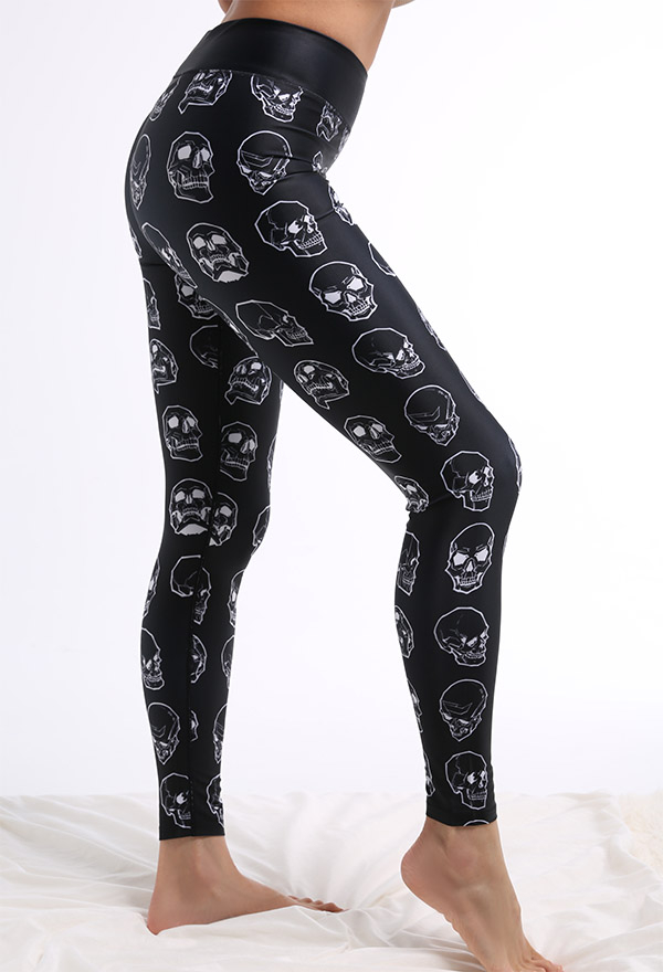 Skull Heads Pattern Print Yoga Trousers Halloween Style Women High Waist Leggings Workout Running Pants Sportswear for Sale