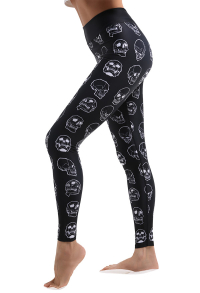 Halloween Style Women Skull Heads Pattern Print Yoga Trousers High Waist Leggings Workout Running Pants Sportswear