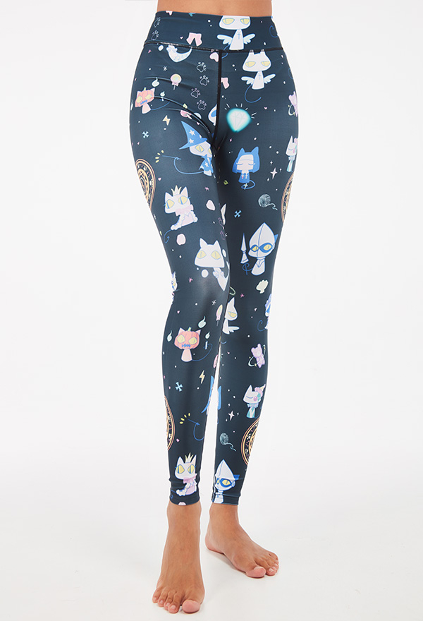 Halloween Witch Cat Pattern Print High Waist Yoga Leggings Women
