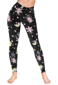 Christmas Women Adults Cartoon JK Santa Claus and Moon Night Pattern Print High Waist Yoga Leggings Workout Running Pants Sportswear