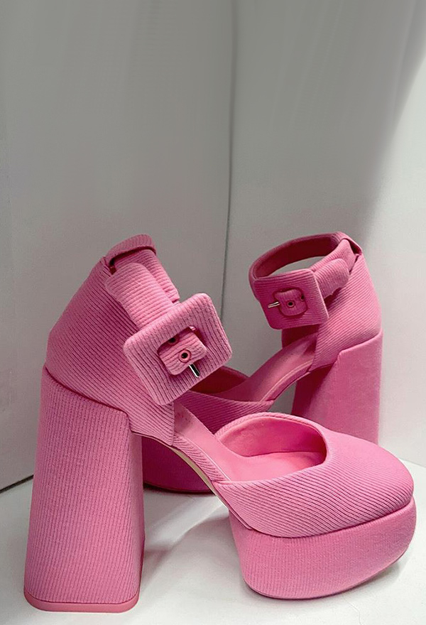 Open Toe Heels Block Chunky Heels Buckle Platform Mary Jane Pumps