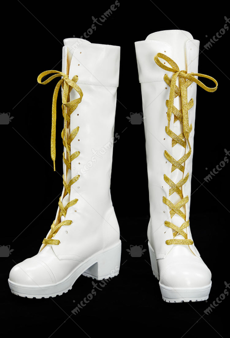 Kpop Slayers Leader Vocal Cosplay Shoes White Long Lace Up Boots