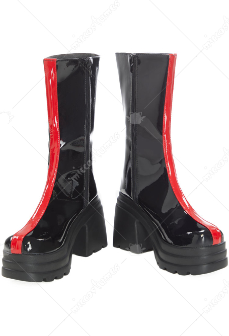 Kpop Slayers Purple Hair Leader Main Vocalist Cosplay Shoes Black and Red Thick-soled Boots