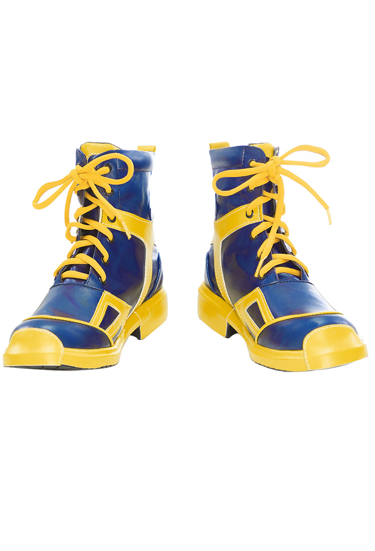 Kpop Slayers Rapper Cosplay Shoes Blue and Yellow Lace-up PU Leather Shoes
