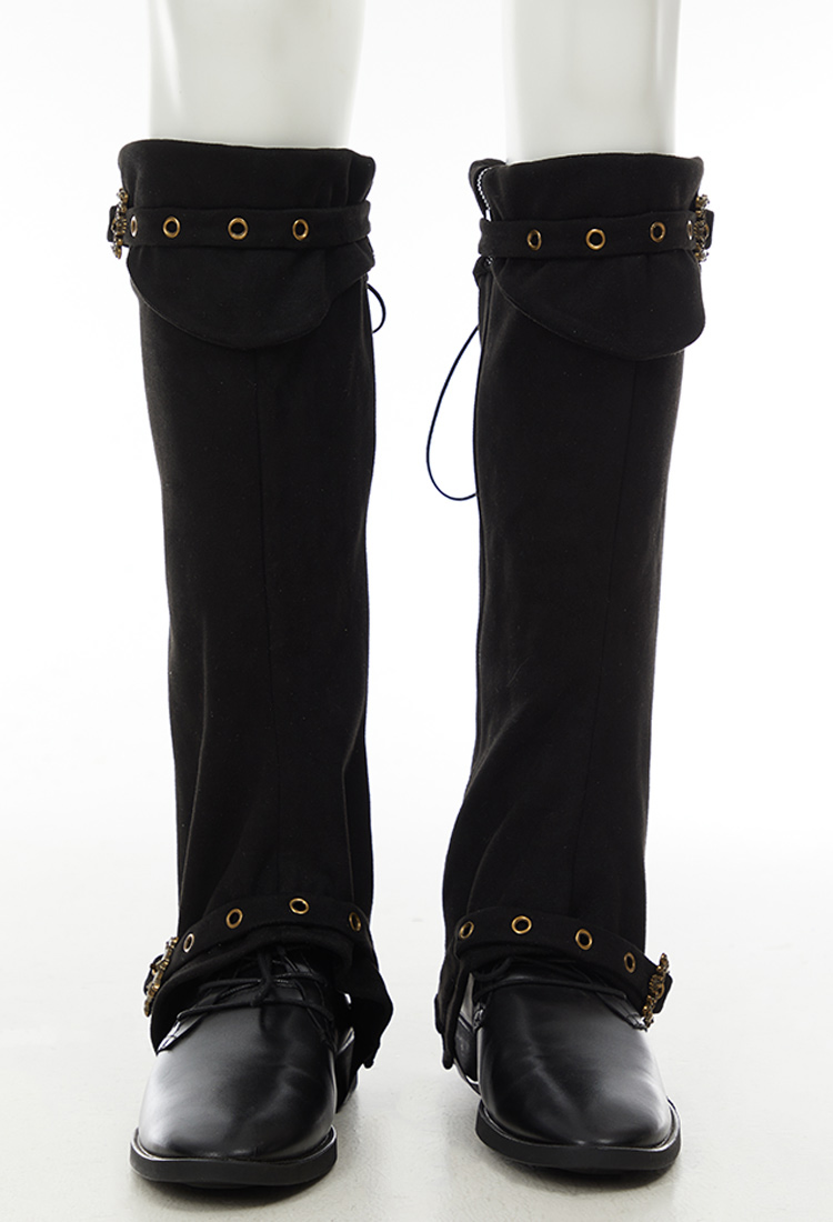 Medieval Renaissance Cosplay Accessory Boots Covers Black Suede Lace-Up Vintage Shoe Covers