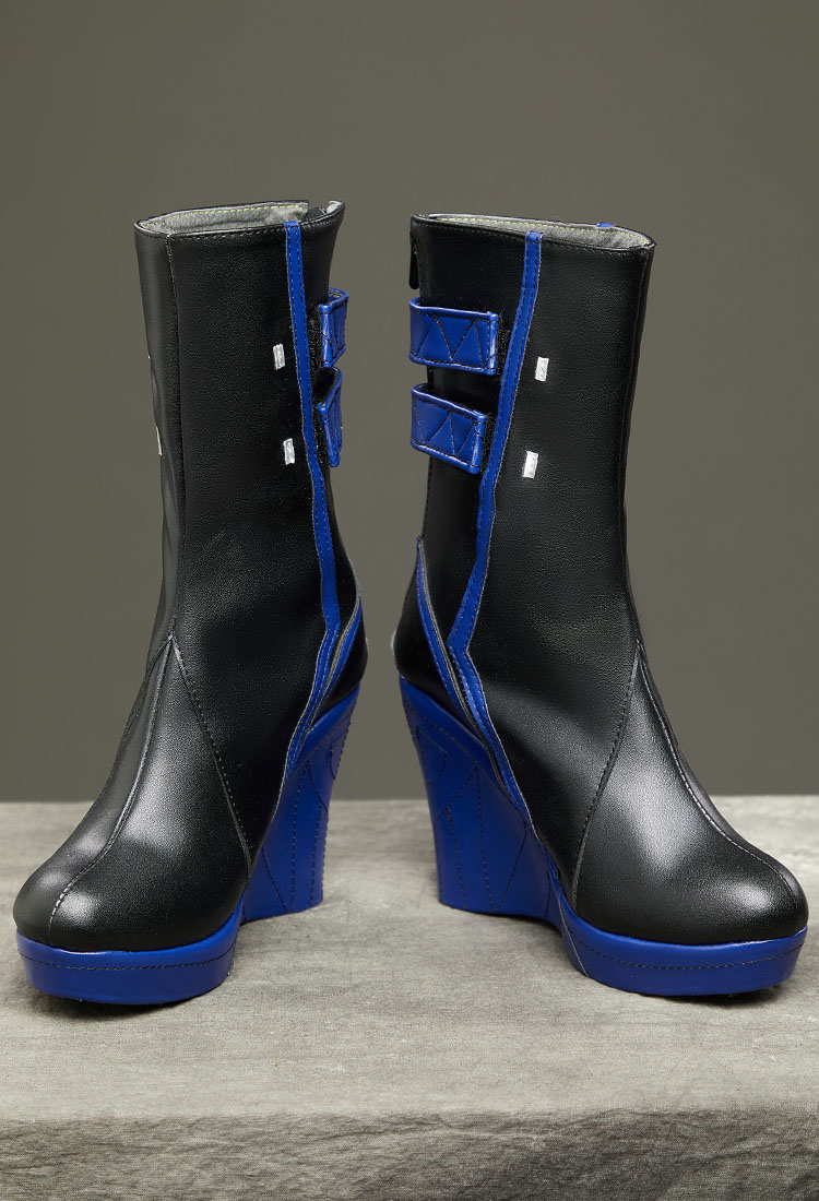 Rival Girl Luna Snow Cosplay Shoes Black Blue PU Heeled Boots