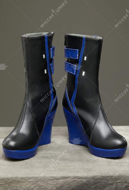 Rival Girl Luna Snow Cosplay Shoes Black Blue PU Heeled Boots