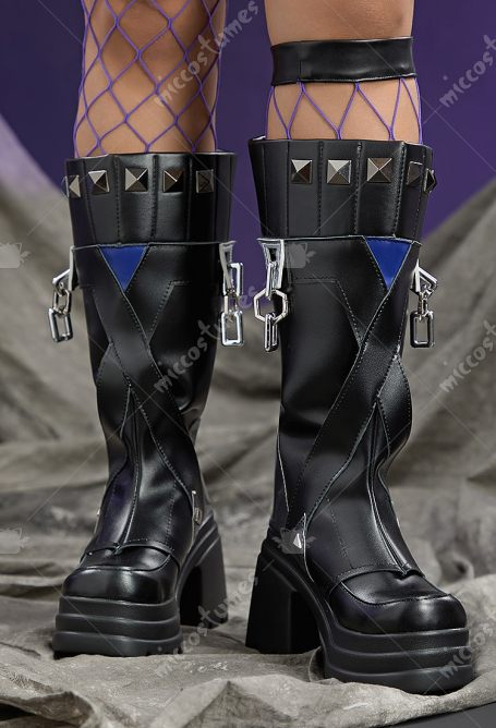 Rival Girl Super Heroine Sword Girl Cosplay Shoes Black Chunky Heel Boots