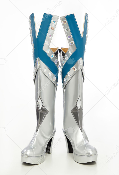 Rival Girl Queen Cosplay Boots Silver High Heel with Acrylic Diamonds