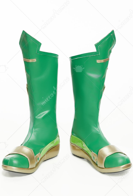 Rival Girl Super Heroine Cosplay Shoes Green Leather Boots