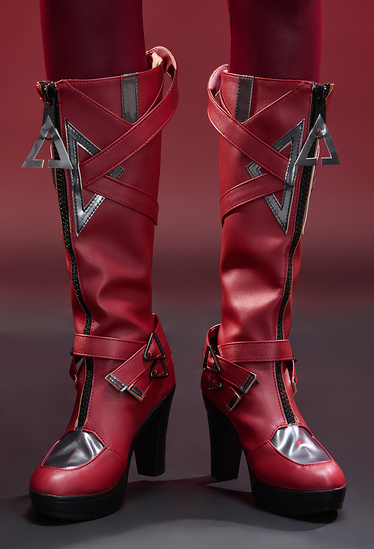Rival Girl Witch Wanda Cosplay Shoes Red PU Leather High Heel Boots