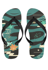 Kaedehara Kazuha Derivative Flip Flops Green Maple Leaf Printed Sandals for Swimming Bathing