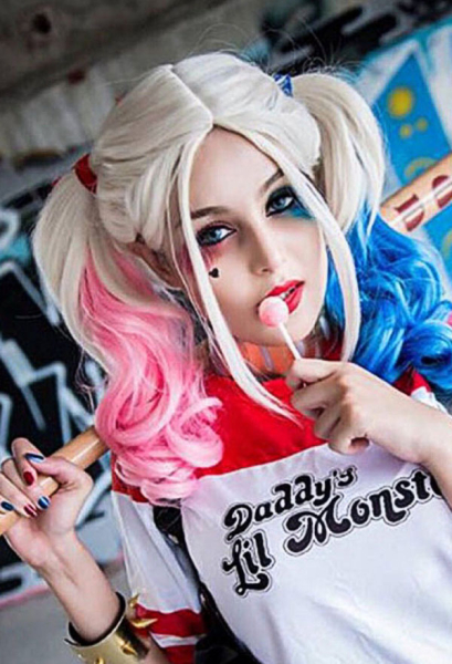 Blue And Pink Harley Wig Harley Quinn Wig With Accessories - Suicide Squad Halloween Cosplay Costume Hair Harley Quinn Doll Clothes - Foto 6