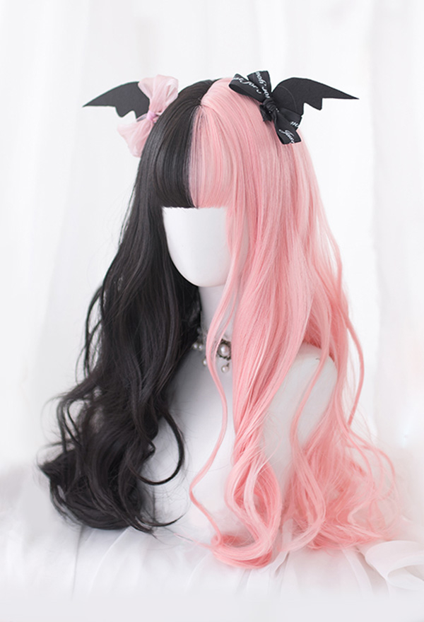 Halloween Teufel Rosa und Schwarz Steigung Lolita 60cm Lang Cosplay Perücke