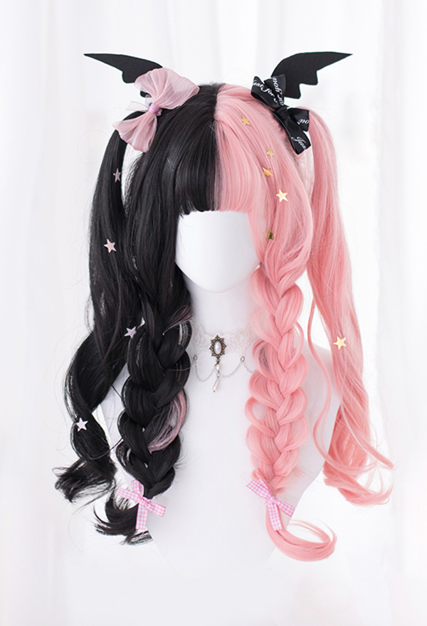 Halloween Teufel Rosa und Schwarz Steigung Lolita 60cm Lang Cosplay Perücke