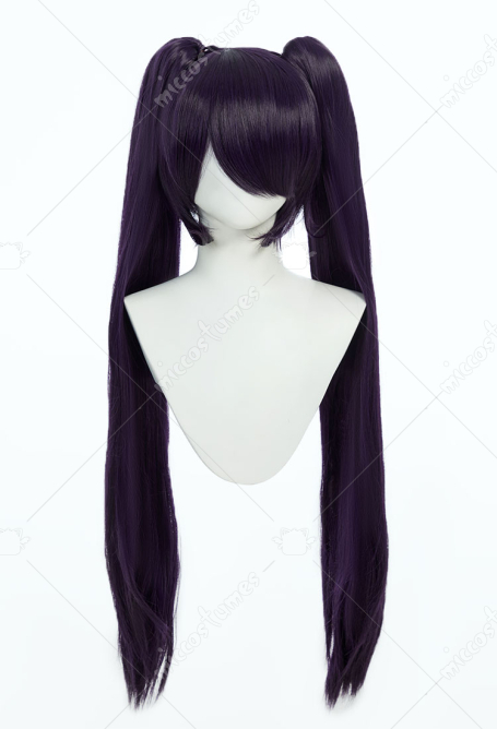 Cosplay Wig Long Dark Purple Double Ponytail Wig with Clips