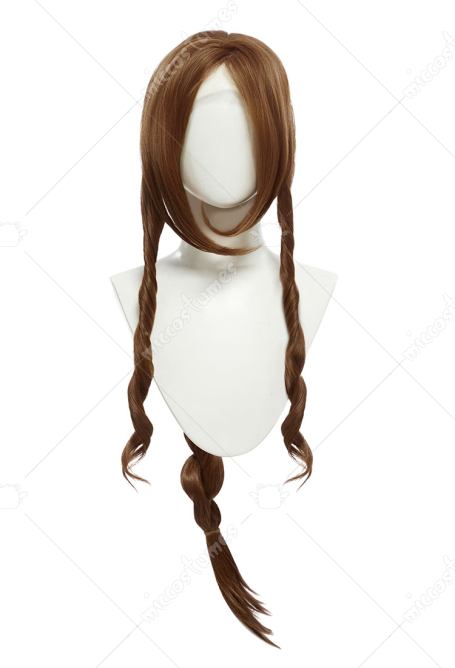 FF Aeris Cosplay Wig Forehead Lace Long Brown Wig