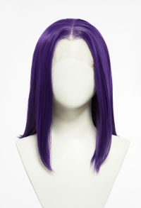Super Heroine Raven Forehead Lace Cosplay Wig Purple Short Wig