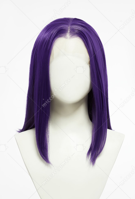 Super Heroine Raven Forehead Lace Cosplay Wig Purple Short Wig