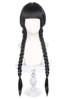 The Addams Family Wednesday Addams Cosplay Wig Black Two Ponytail Wig