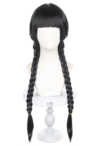The Addams Family Wednesday Addams Cosplay Wig Black Two Ponytail Wig