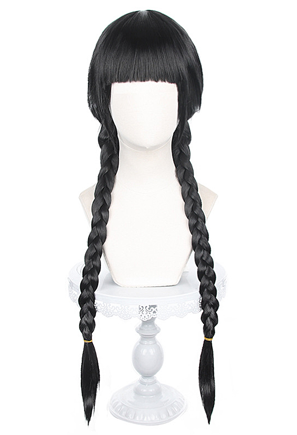The Addams Family Wednesday Addams Cosplay Wig Black Two Ponytail Wig
