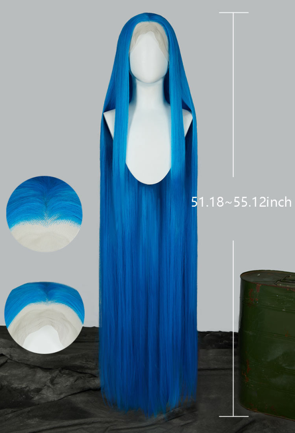 Jinx Wig 140cm Full Front Lace Wig Blue Long Straight Wig Arcane
