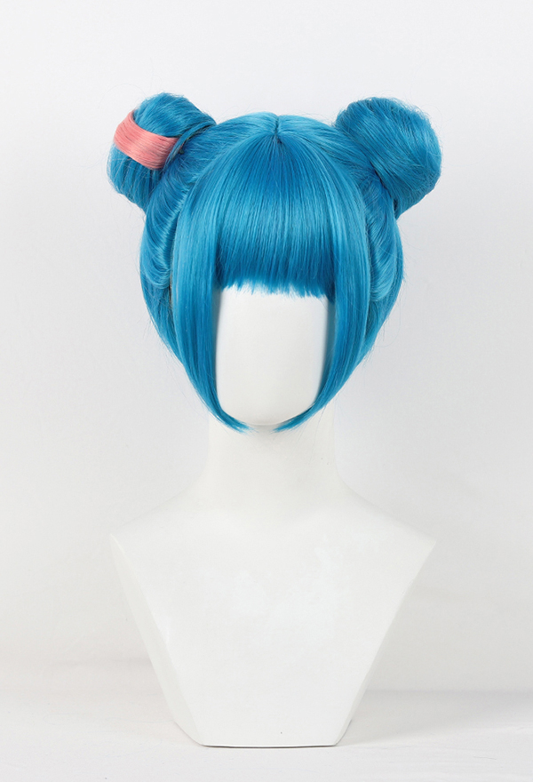 Jinx Wig Blue Double Bun Wig Arcane LOL Cosplay Top Quality
