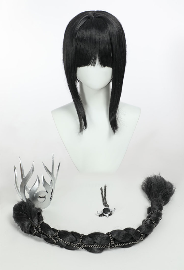 Baldur s Gate 3 Shadowheart Cosplay Wig Long Black Ponytail Wig with Headdress