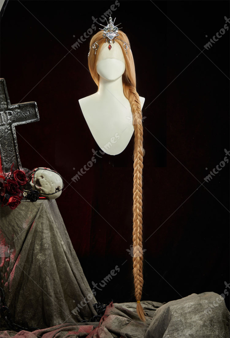 Baldur's Gate Orin Cosplay Lace Wig Golden Highlights 51.1-inch Long Braided Lace Front Wig