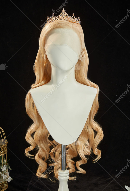 The Princess and the Pauper Anneliese Cosplay Wig Golden 31.5-inch Long Curly Braided Lace Wig