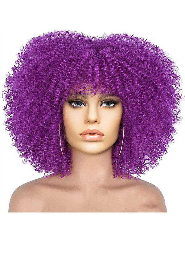 Curly Afro Wig for Black Women Gradient Purple Curly Cosplay Wig with