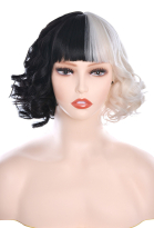 Cruella de Vil Cosplay Wig Black and White Short Curly Wig with Bangs
