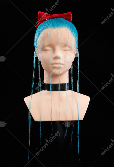 Dragon Boru Bulma Cosplay Wig Blue Braided Lace Front Wig with Bow