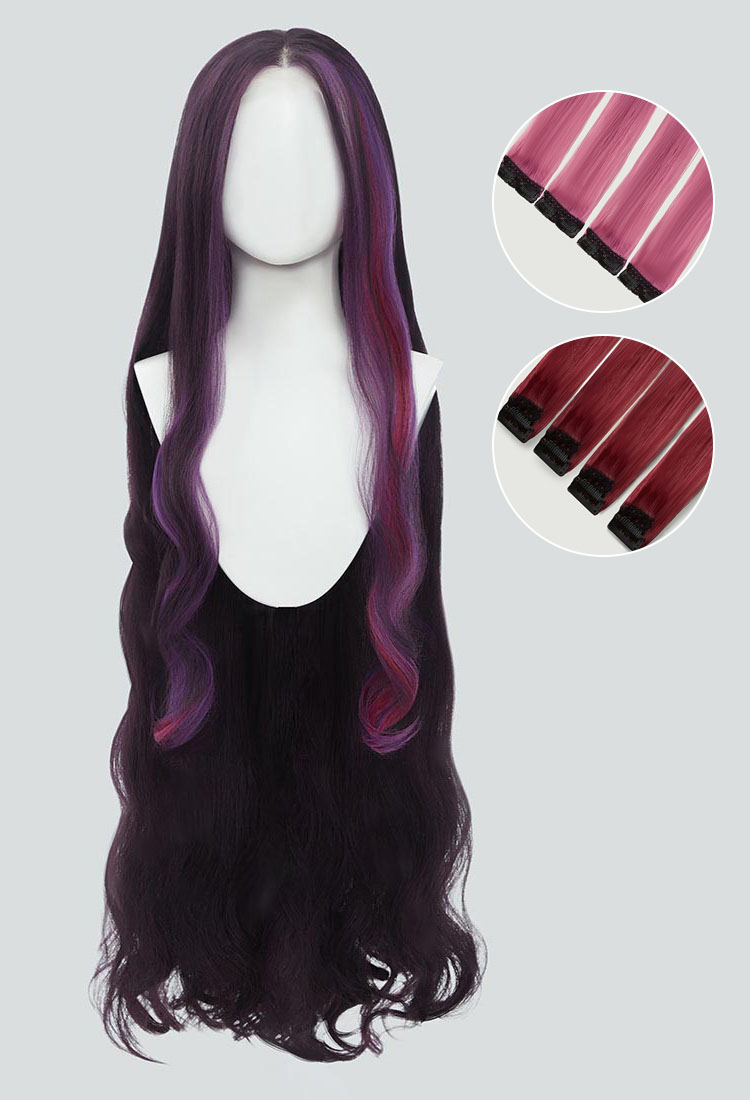 EAH Raven Cosplay Wig Purple Brown Long Curly 39 inch Lace Wig with BB Clips