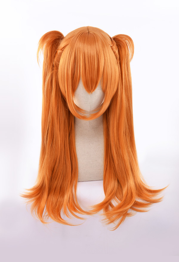 Anime Girl Cosplay Wig Layered Orange Slight Curly Long Wig With Double Ponytail