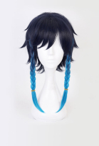 Genshin Impact Bards Venti Blue Gradient Mixed Color Short Cosplay Wig with Braid