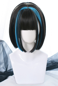 Women Lolita Highlight Straight T-Part Cosplay Wig Heat Resistant Fiber Lace Front Shiny Blue Pink Hair