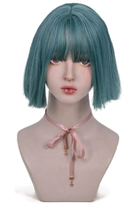Women Short Cosplay Wig Heat Resistant Fiber Cyan-Blue Light Red Pink Black Silver Light Golden Straight Hair