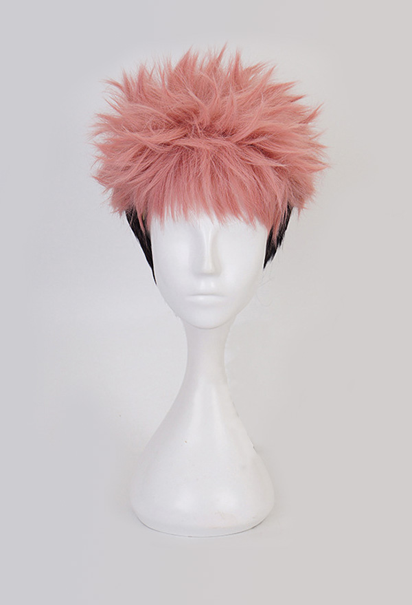 Jujitsu Fight Yuji Itadori Pink Short Curly Hair Cosplay Wig Accessories with Wig Cap
