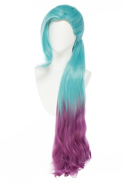 League of Legends LOL Girls New Skin Seraphine K/DA ALL OUT Superstar Idol Gradient Mixed Blue Purple Long Cosplay Wig with Ponytail