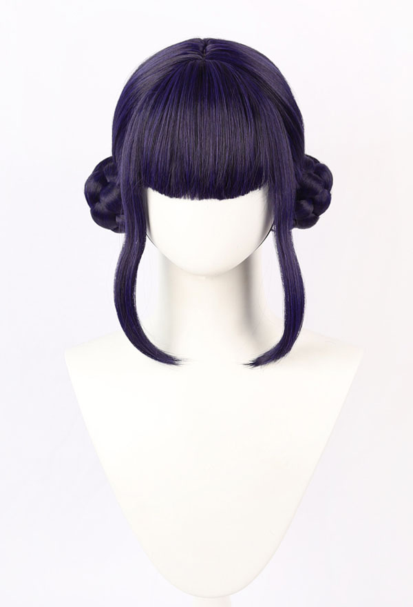 Kpop Slayers Rapper Cosplay Wig Dark Purple and Black Double Bun Short Wig