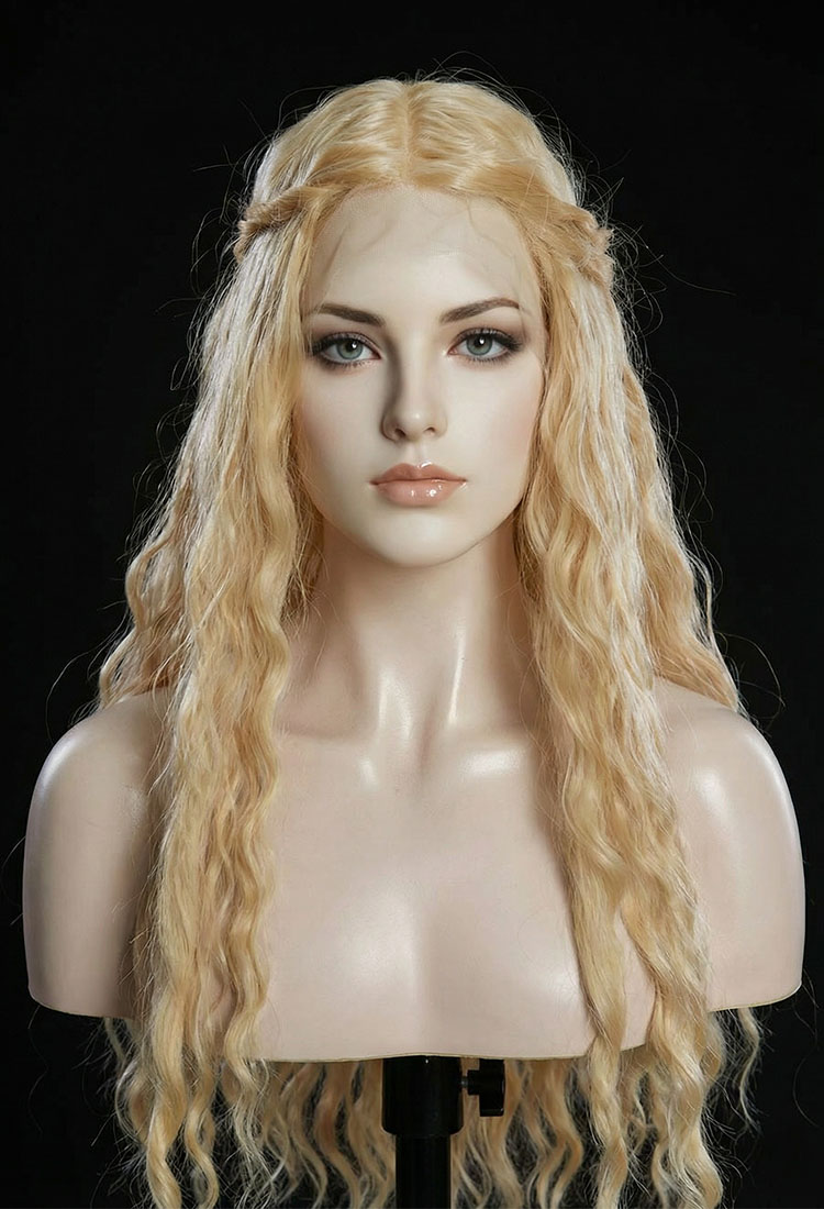 Fairy Queen Cosplay Wig Golden Blonde 35.4-inch Long Curly Lace Front Wig