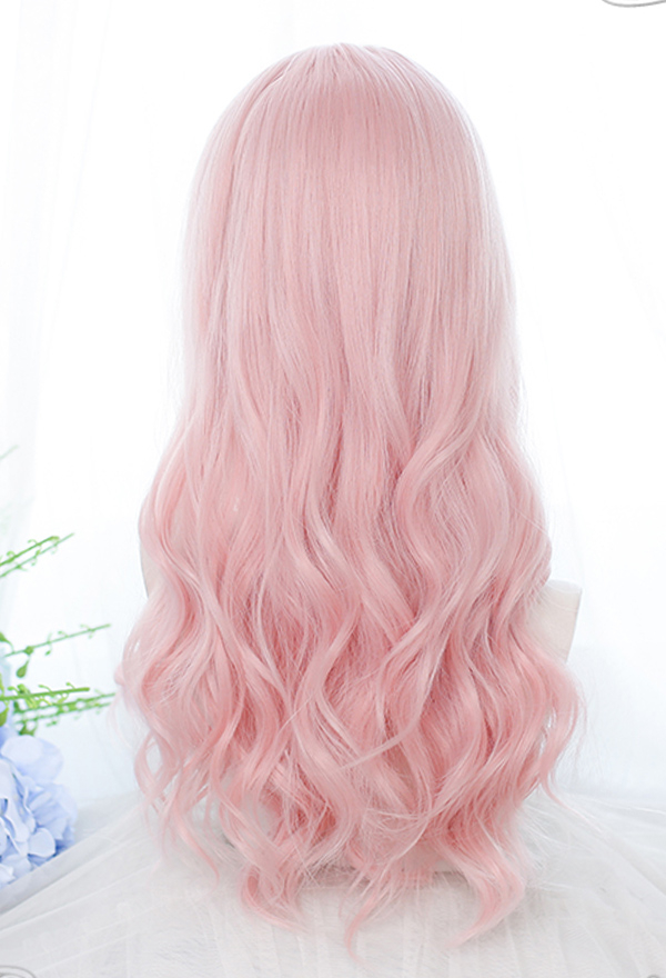 Lolita Kawaii Perücke Welliges Haar JK Pink Perücke mit Pony