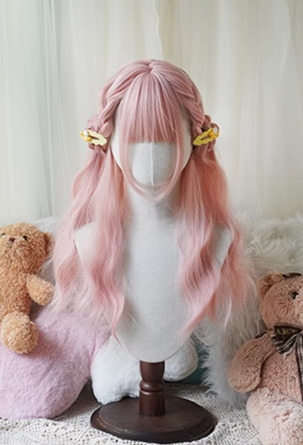 Lolita Cosplay Wig Halloween Pink Long Wavy Curly Wig Cosplay