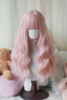 Halloween Lolita Cosplay Wig Pink Long Wavy Curly Wig