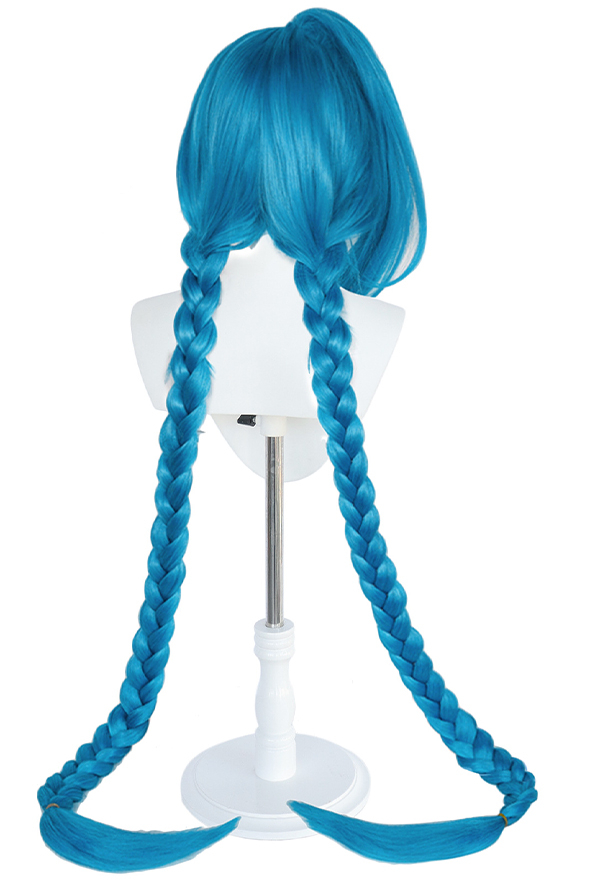 LOL Perruque de Cosplay Jinx Longue Bleue