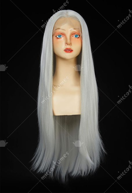 Universal Black White and Silver Long Lace Straight Wig